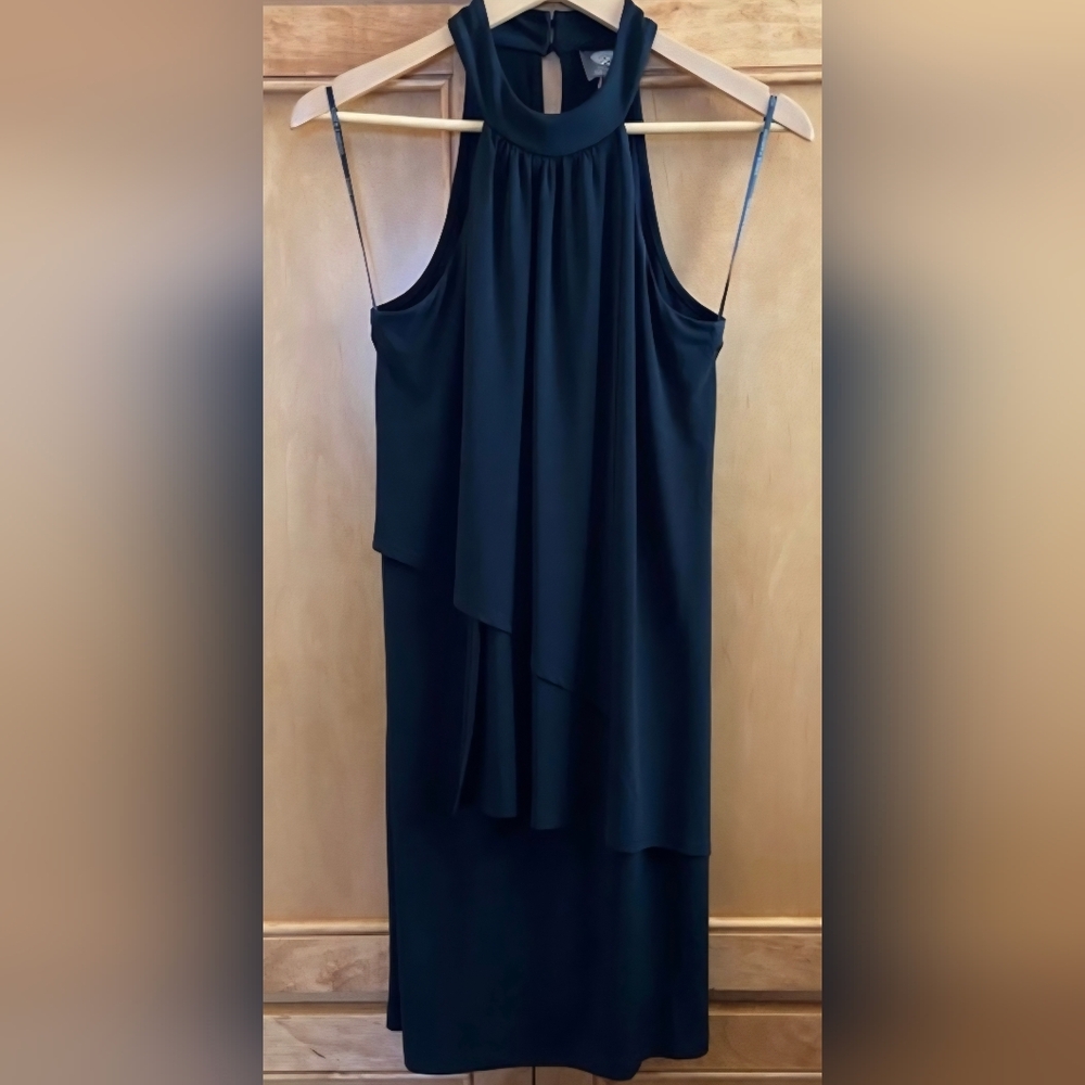 Vince Camuto Asymmetrical Halter Short L Little Black Dress Flowy